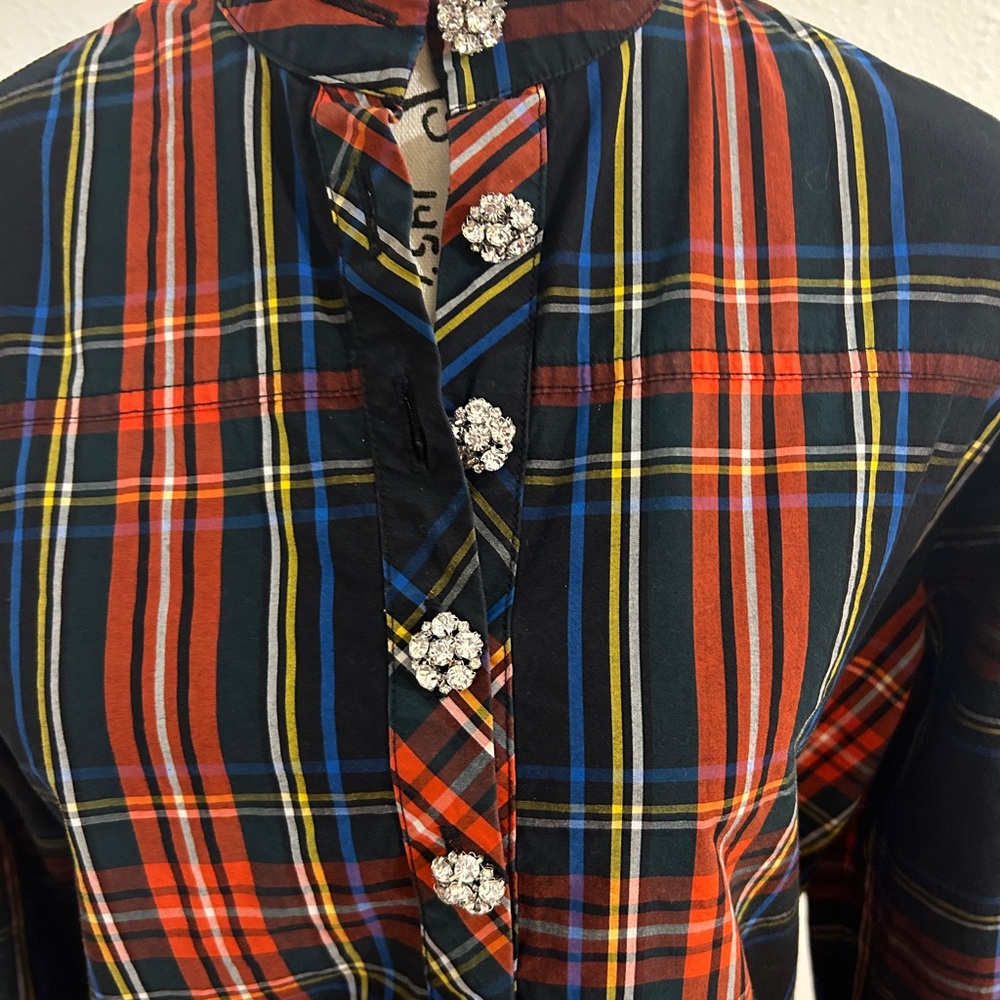 Jay Crew Shirt in Black Tartan w Jewel Buttons (Size 0)